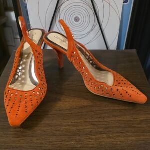 EUC Vintage Calvin Klein Red Suede Pointed Slingback Heels Sz 10